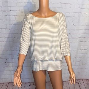 WHBM cream & tan stripe dolman sleeve banded top L